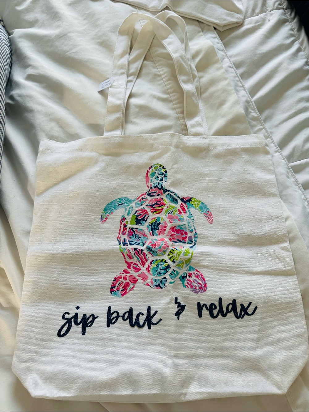 Vibrant Color Sea Turtle tote Sip Back and Relax